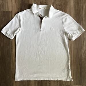 Burberry Brit Polo Shirt Men's Size M White Cotton Logo Tartan 2-Button